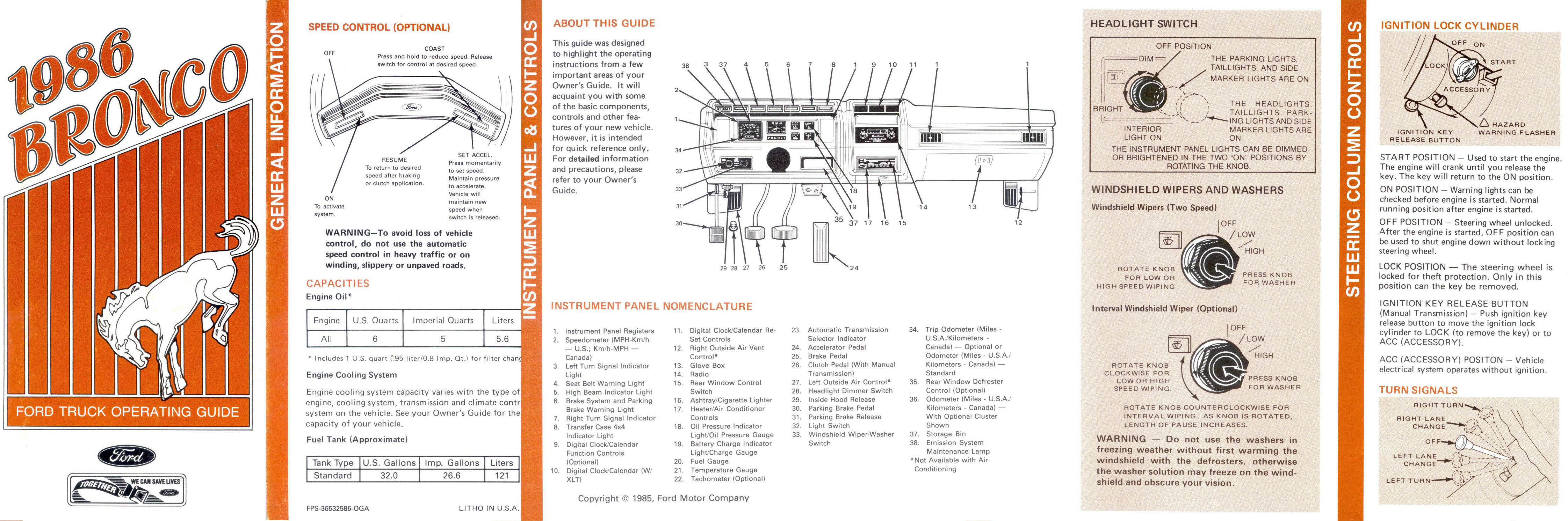 1986 Ford Bronco Operating Guide